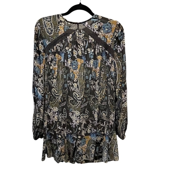 Free People Rain or Shine Gray Paisley Lace Up Tunic Dress Small - Picture 4 of 9